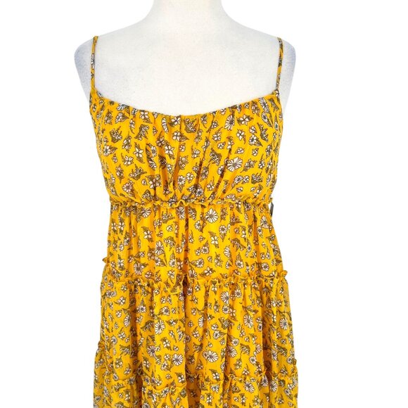 Trixxi Babydoll Floral Print Tiered Mini Dress Smocked Back Yellow Size Medium N - Picture 4 of 12